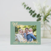 Sage Gold Kerstfoto Custom Briefkaart (Staand voorkant)