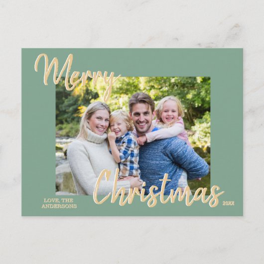 Sage Gold Kerstfoto Custom Briefkaart (Voorkant)