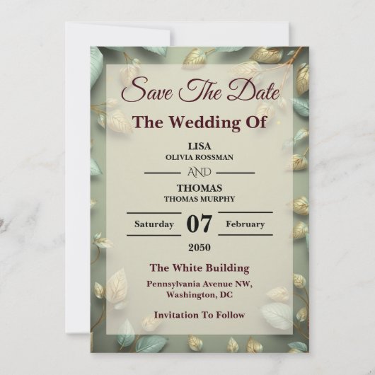 Sage Gold Luxe Greenery Wedding Save The Date (Voorkant)
