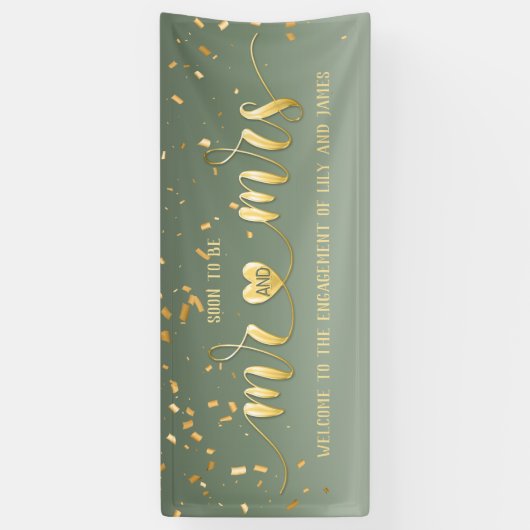 Sage Gold Mr en Mrs Verloving Banner (Verticaal)