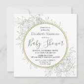 Sage & Gold Peony Modern Floral Toile Baby shower Kaart (Voorkant)
