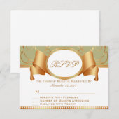 Sage & Gold Ribbon Weddenschap RSVP-reactiekaarten RSVP Kaartje (Voorkant / Achterkant)