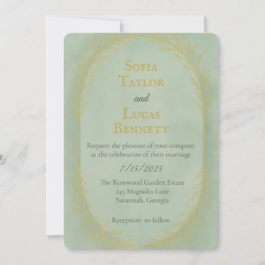 Sage Gold Romantisch Botanisch Lijst Kaart (Voorkant)