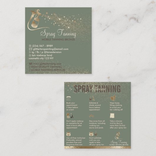 Sage gold Spuitbus Tan Aftercare Instructies Tips Vierkante Visitekaartje (Voorkant / Achterkant)