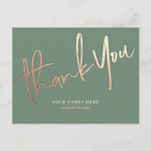 Sage Gold Thank You Elegant Universal Briefkaart (Voorkant)