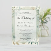 Sage Gold Watercolor Botanical Formal Wedding Kaart (Staand voorkant)
