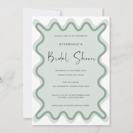 Sage golvende grens bruids douche uitnodiging (Voorkant)
