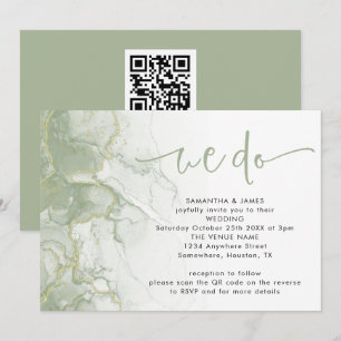 Sage Goud Agate Script Wij Doen QR Code Trouwen Kaart