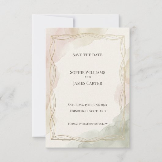 Sage Goud Diamant Save the Date Kaart (Voorkant)