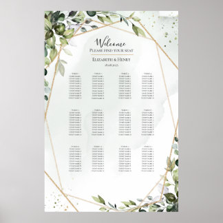 Sage goud eucalyptus boho trouwstoelindeling poster