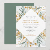 Sage & Goud Glitter Geometrische Winterhuwelijk  Kaart (Voorkant / Achterkant)