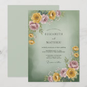 Sage Goud Lilac Ranunculus Eucalyptus Bruiloft Kaart (Voorkant / Achterkant)