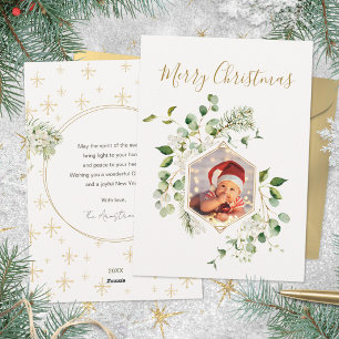 Sage Goud Witte Bessen Frame Foto Kerstmis Feestdagenkaart