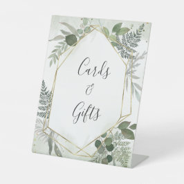 Sage gouden eucalyptus geometrisch huwelijkscadeau reclamebord met voetstuk