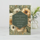 Sage Gouden Vintage Bloom Bruiloft Kaart (Staand voorkant)