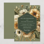 Sage Gouden Vintage Bloom Bruiloft Kaart (Voorkant / Achterkant)
