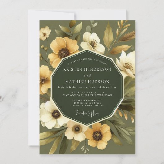 Sage Gouden Vintage Flora Bruiloft Kaart (Voorkant)