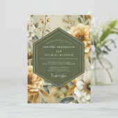 Sage Goudsbloem Vintage Bruiloft Kaart (Staand voorkant)