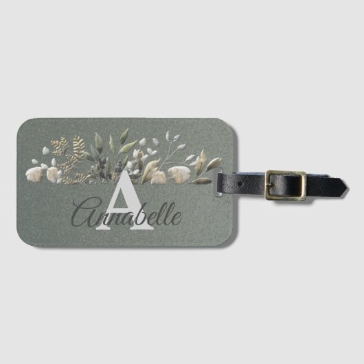 Sage Gr. Bagagelabel met botanische bladeren (Voorkant (horizontaal))