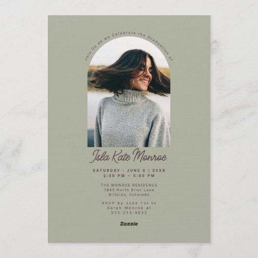 Sage Grad Announcement and Invitation with Photo Kaart (Achterkant)