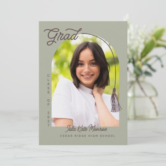 Sage Grad Announcement and Invitation with Photo Kaart (Staand voorkant)