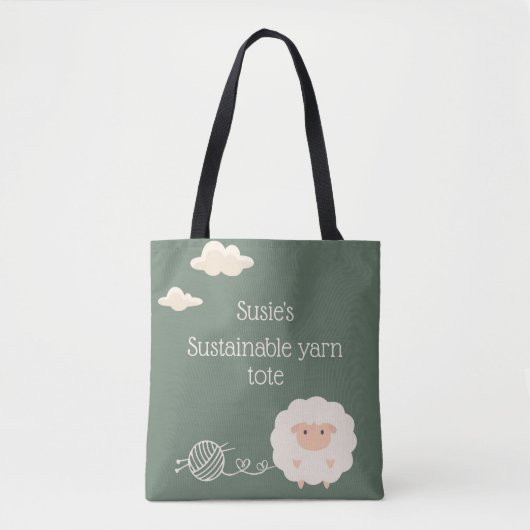 Sage grappige, houdbare schapenbreinaald tote bag (Voorkant)