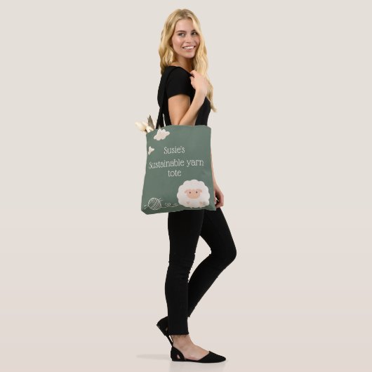 Sage grappige, houdbare schapenbreinaald tote bag (Op model)