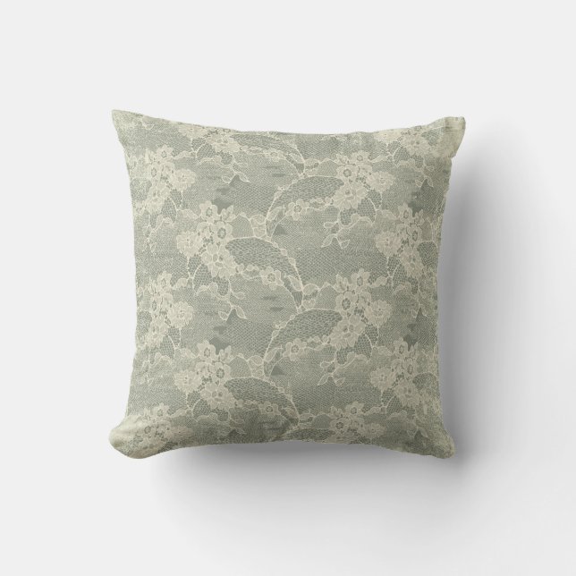 Sage Gray Floral Lace Pattern Decoratief Kussen (Voorkant)