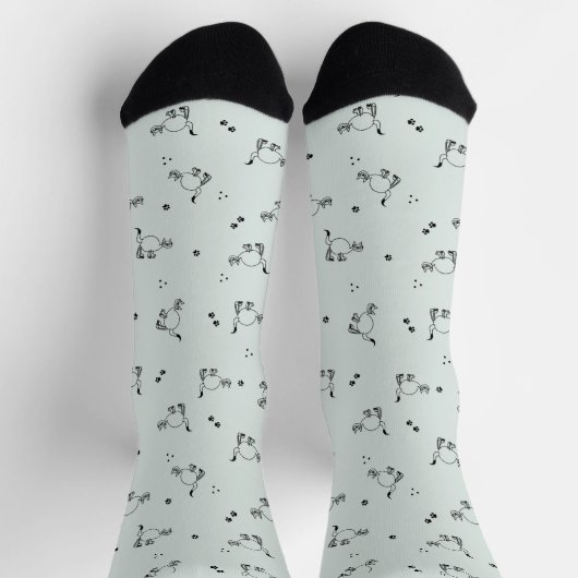 Sage Gray Green Cat Line Art Pattern Socks Sokken (Top)
