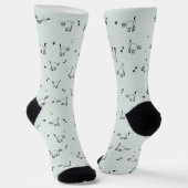 Sage Gray Green Cat Line Art Pattern Socks Sokken (Gebogen)