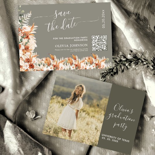 Sage Gray Terracotta Afstudeerdatum QR Save The Date