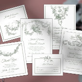 Sage Gray Toile de Jouy Bridal Shower Invitation Kaart