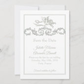 Sage Gray Toile de Jouy Cherub Save the Date Card (Voorkant)