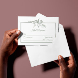 Sage Gray Toile de Jouy Cherub Wedding RSVP Card Kaartje
