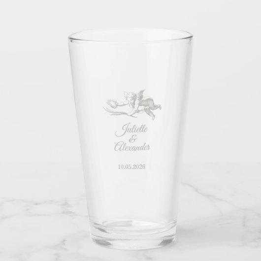 Sage Gray Toile de Jouy Wedding Glass Cup Glas (Voorkant)