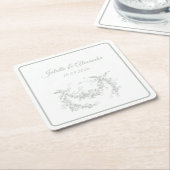 Sage Gray Toile de Jouy Wedding Paper Coasters Kartonnen Onderzetters (Schuin)