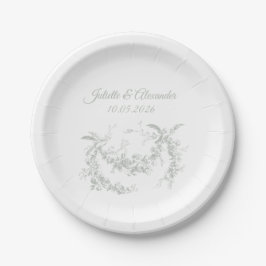 Sage Gray Toile de Jouy Wedding Paper Plates Papieren Bordje
