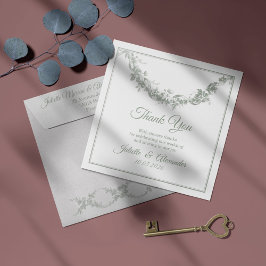 Sage Gray Toile de Jouy Wedding Thank You Card Bedankkaart