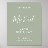 Sage Gree Handwritten Script 40th Birthday Welcome Poster (Voorkant)