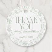 Sage Gree Toile Floral Vrijgezellenfeest Bedankjes Labels (Voorkant)