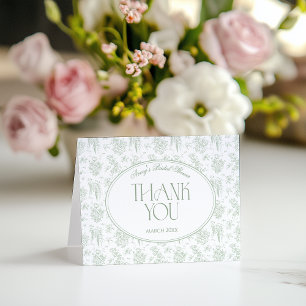 Sage Gree Toile Floral  Vrijgezellenfeest Bedankkaart
