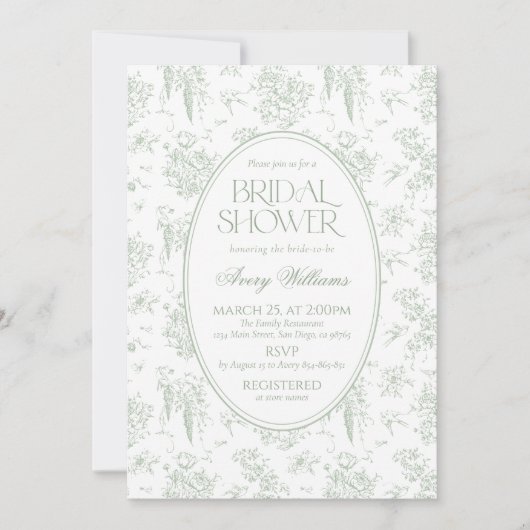 Sage Gree Toile Floral  Vrijgezellenfeest Kaart (Voorkant)