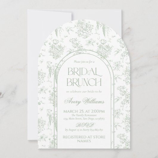 Sage Gree Toile Floral  Vrijgezellenfeest Kaart (Voorkant)