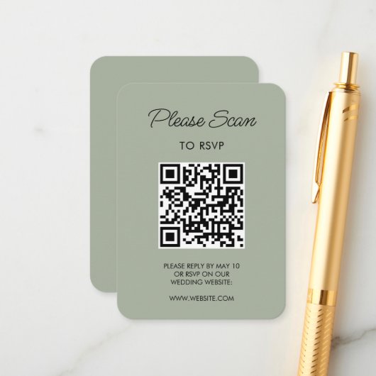 Sage Gree Wedding RSVP Modern Minimalist Simple Informatiekaartje (Voorkant / Achterkant in situ)