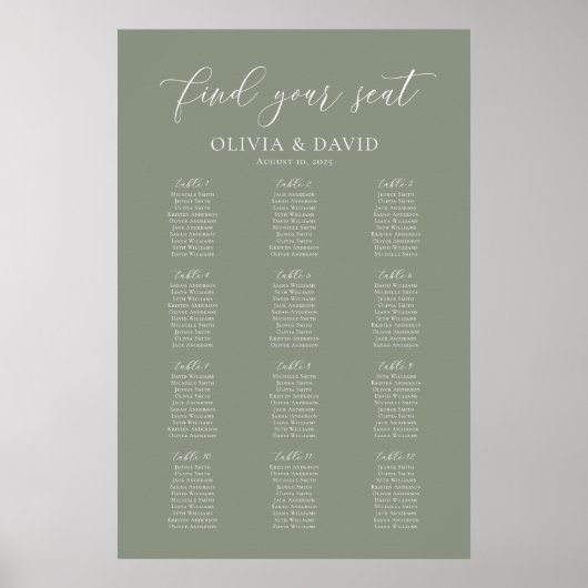 Sage Green 12 Tafels Vind uw Zitplaatskaart Poster (Voorkant)