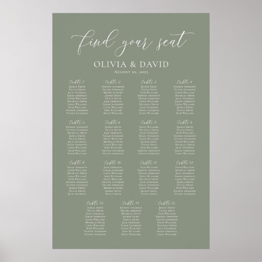Sage Green 15 tafels Vind uw stoel kaart Poster (Voorkant)