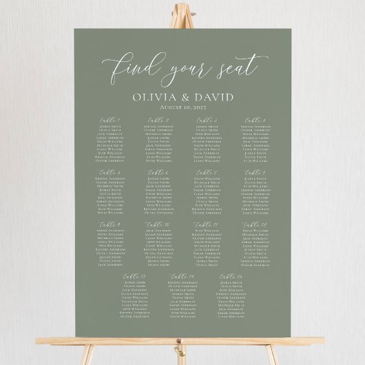 Sage Green 15 tafels Vind uw stoel kaart Poster