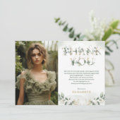 Sage Green 16e verjaardag foto dank u kaart (Staand voorkant)