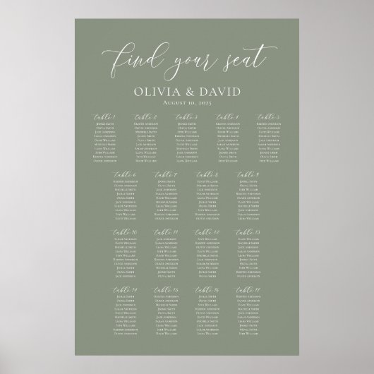 Sage Green 17 tafels Vind uw stoel kaart Poster (Voorkant)