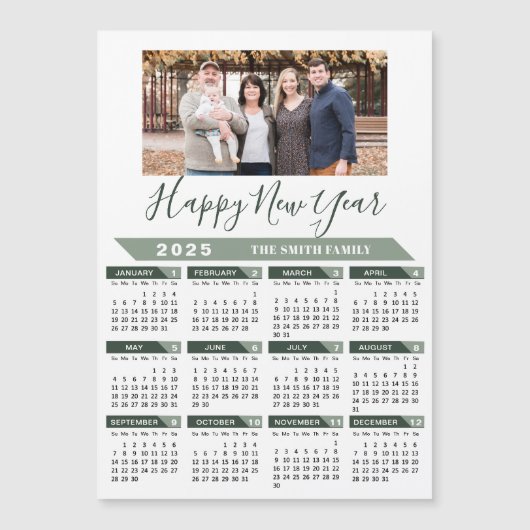 Sage Green 2025 Kalender Minimalistische Foto Magn (Voorkant)